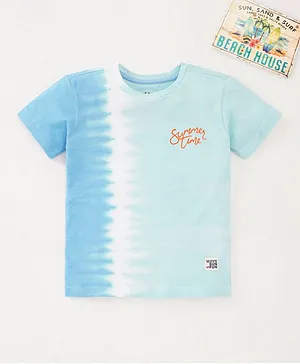 Ed-a-Mamma Cotton Sustainable Half Sleeves Tie Dye T-Shirt Text Print - Blue