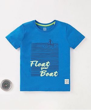 Ed-a-Mamma Cotton Sustainable Half Sleeves T-Shirt Boat Print - Blue