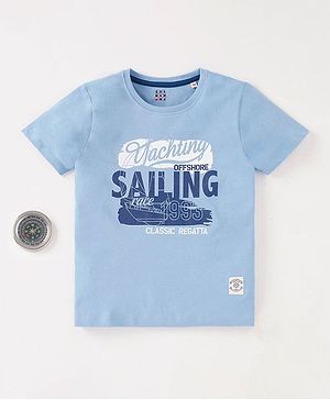 Ed-a-Mamma Cotton Sustainable Half Sleeves T-Shirt Text Print - Light Blue