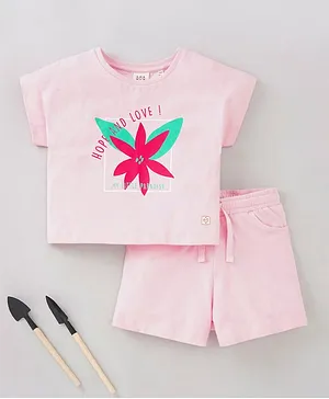 Ed-a-Mamma Cotton Sustainable Half Sleeves T-Shirt And Shorts Set - Pink