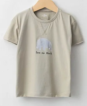 LC Waikiki Half Sleeves Save Our World Elephant Printed Tee - Khaki