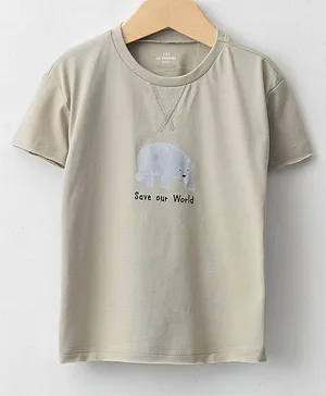 LC Waikiki Half Sleeves Save Our World Elephant Printed Tee - Khaki