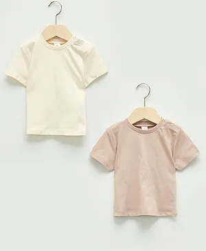 LC Waikiki Pack Of 2 Half Sleeves Solid Tees - Cream