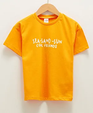 LC Waikiki Half Sleeves Sea Sand Fun Placement Printed Tee - Orange