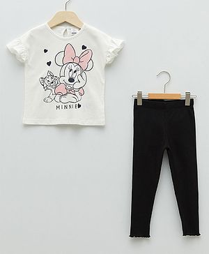 LC Waikiki Frilled Sleeves Minnie Mouse Printed Tee & Legging - Grey