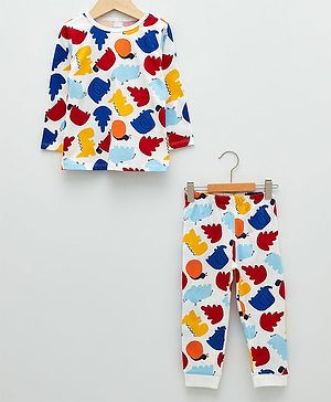 LC Waikiki Full Sleeves All Over Animal Shapes Detail Printed Tee With Coordinating Pyjama - Multi Colour