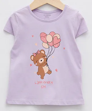 LC Waikiki Cap Sleeves Bear With Balloon Placement Printed Tee - Lilac