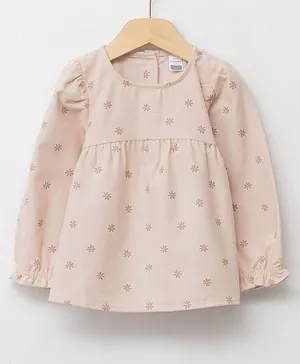 LC Waikiki Full Puffed Sleeves Daisy Floral Printed Peplum Top - Cream