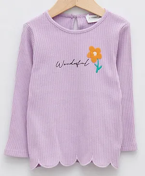 LC Waikiki Full Sleeves Striped Self Design Wonderful Printed & Flower Appliqued Embroidered Top - Lilac