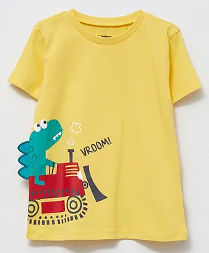 LC Waikiki Half Sleeves Dinosaur Placement Printed Tee - Pastel Yellow
