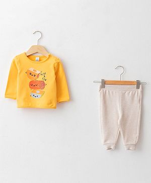 LC Waikiki Full Sleeves Play & Fun Printed Tee & Pajama - Light Orange