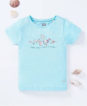 Ed-a-Mamma Sustainable Cotton Half Sleeves Shells Printed T-Shirt - Blue