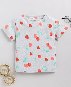 ROYAL BRATS Half Sleeves All Over Cherry & Strawberry Printed Tee - Grey