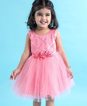 Babyhug Sleeveless Party Wear Sequinned Frock - Pink