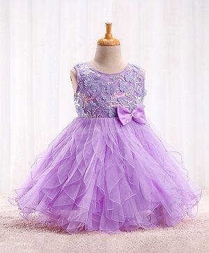 Babyhug Sleeveless Party Wear Sequinned Frock - Lavender