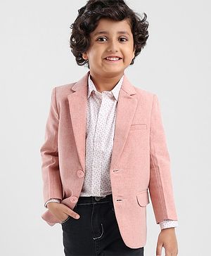 Babyhug Full Sleeves Printed Party Shirt with Blazer - Light Pink