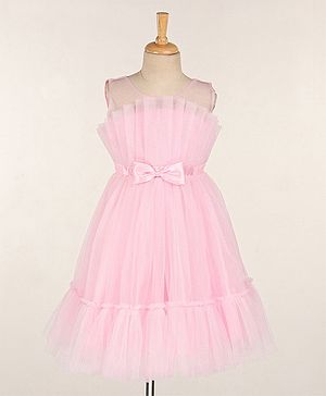 Babyhug Sleeveless Mesh Party Frock - Pink