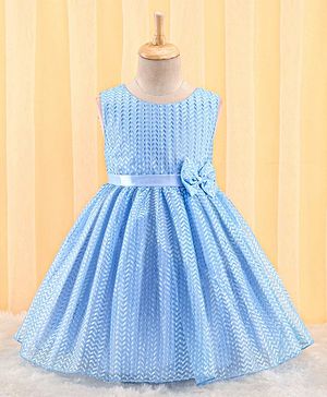 Babyhug Woven Sleeveless Textured Party Dress with Bow Corsage - Blue