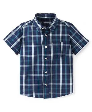 JusCubs Boys Checkered Casual Dark Blue Shirt - Buy JusCubs Boys