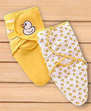 Babyhug 100% Cotton Swaddle Wrapper Duck Theme Pack of 2 - Yellow