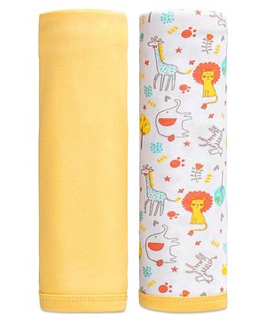 Babyhug Jungle Print 100% Cotton Wrapper Pack of 2 - Yellow| Soft Breathable Fabric| Gentle of Baby's Skin| Comfortable Warm and Soothing| Machine washable| Lightweight & Travel Friendly| New Born Gifting Option