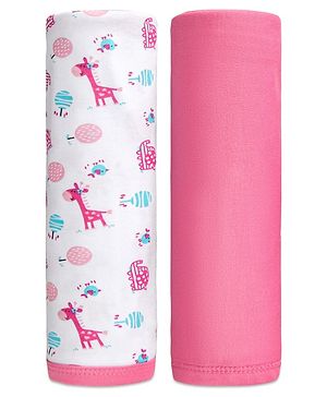 Babyhug Giraffe Print 100% Cotton Wrapper Pack of 2 - Pink| Soft Breathable Fabric| Gentle of Baby's Skin| Comfortable Warm and Soothing| Machine washable| Lightweight & Travel Friendly| New Born Gifting Option