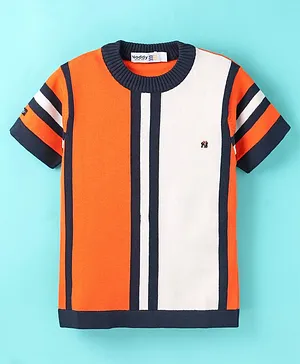 Noddy Half Sleeves Abstract Striped Colour Blocked Tee - Orange