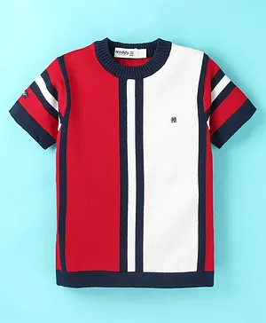 Noddy Half Sleeves Abstract Striped Colour Blocked Tee - Red