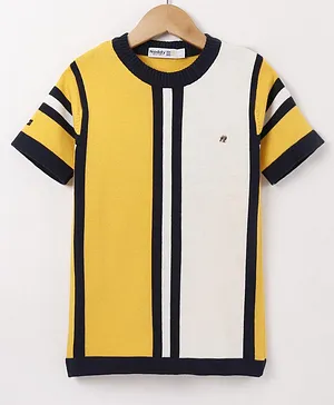Noddy Half Sleeves Abstract Striped Colour Blocked Tee - Yellow