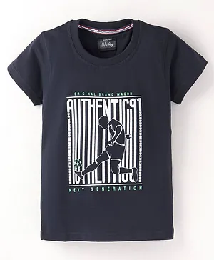 Noddy Half Sleeves Football Player Printed Tee - Navy Blue