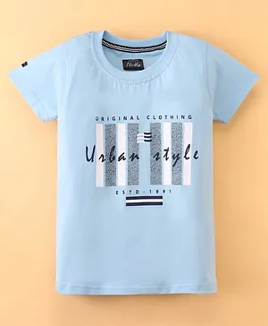 Noddy Half Sleeves Placement Striped Urban Style Tee - Light Blue