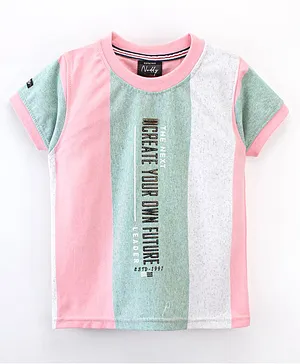 Noddy Half Sleeves Striped Text Printed Tee - Peach