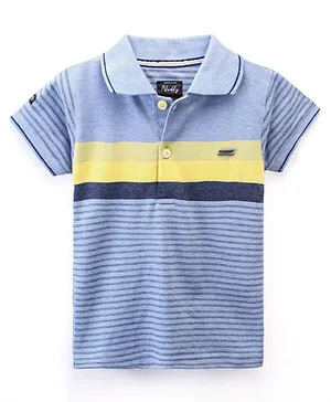 Noddy Half Sleeves Striped Polo Tee - Light Blue