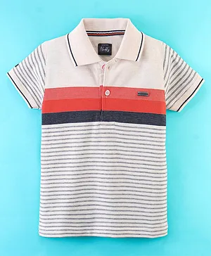 Noddy Half Sleeves Striped Polo Tee - Off White