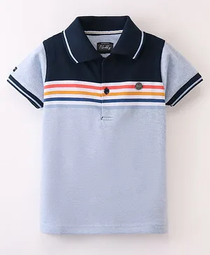 Noddy Half Sleeves Placement Striped Polo Tee - Light Blue