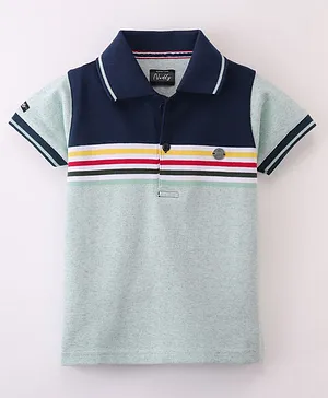 Noddy Half Sleeves Placement Striped Polo Tee - Pista Green