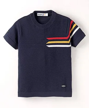 Noddy Half Sleeves Strip Designed Tee - Navy Blue