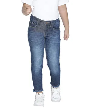 SpyBy Button Down Solid Fringed Straight Jeans - Dark Blue