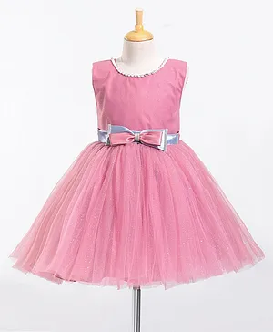 Bluebell Woven Sleeveless Party Dress With Lace & Net Detailing - Pink