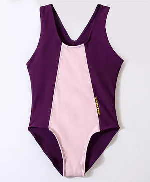 Lobster Sleeveless V Cut Solid Swimsuit - Pink & Purple