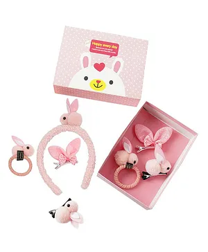 The Cutians Set Of 7 Rabbit Applique Embellished Hair Accessories - Light Pink