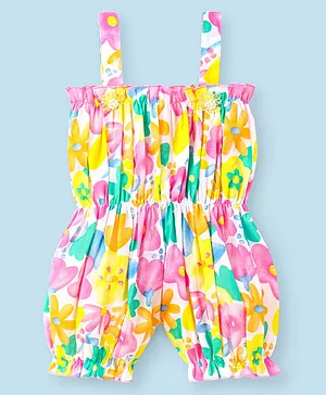 Wow Clothes Cotton Woven Sleeveless Floral Printed Jumpsuit - Multicolour