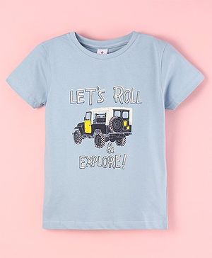 Ollypop Sinker Half Sleeves T-Shirt Jeep Print - Light Blue