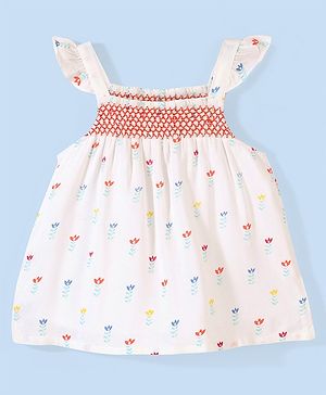 Babyhug 100% Rayon Woven Frill Sleeves Top Floral Print - White