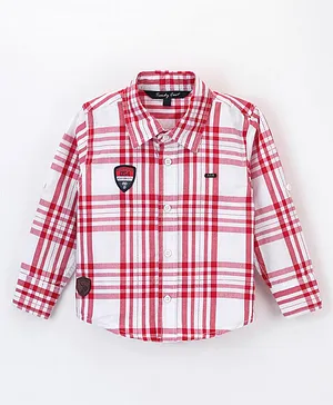 Trendy Cart Full Sleeves Checkered & Patched Shirt - Red & White