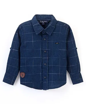 Trendy Cart Full Sleeves Faded Graph Checkered Shirt - Navy Blue