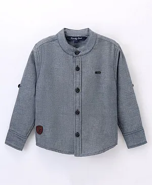 Trendy Cart Full Sleeves Seamless Woven Design Detailed Shirt - Grey