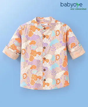 Babyoye 100% Cotton Full Sleeves Shirt With Abstract Print - Orange & Purple