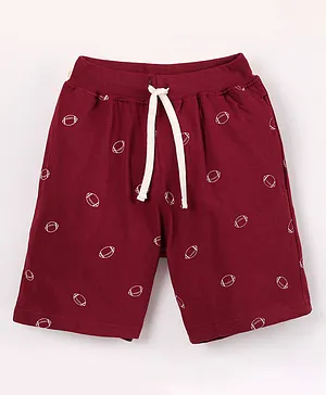 Fido Single Jersey Above Knee Length Shorts with Rugby Print - Red