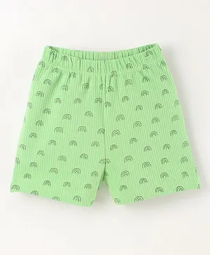 Fido Single Jersey Above Knee Length Shorts with Rainbow Print - Green
